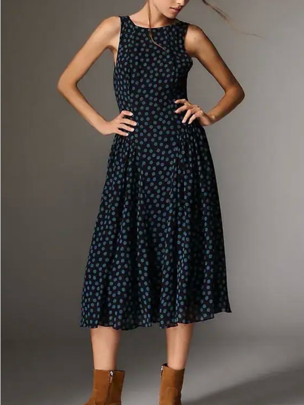 Reformation Anelis Navy Polka Dot Midi Dress